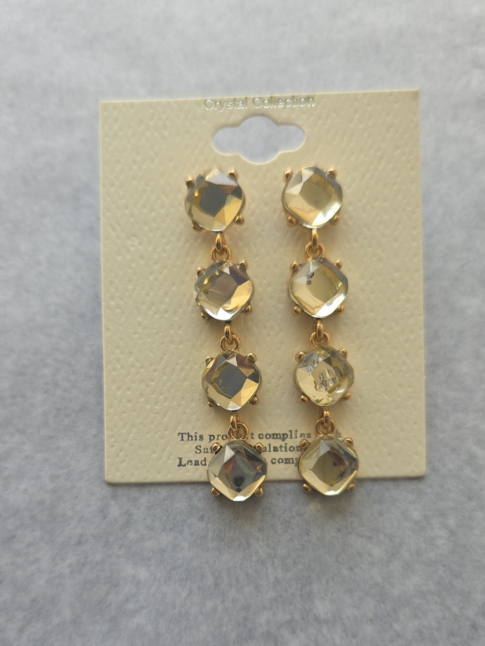 Crystal Drop Dangle Earrings - Gold and Champagne